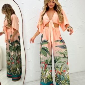 Conjunto Pontalona Flor de Pêssego